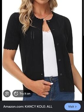 Black Short Sleeve Button Cardigan